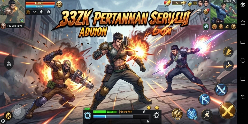 Tampilan seru dari gameplay 33ZK saat karakter bertarung.