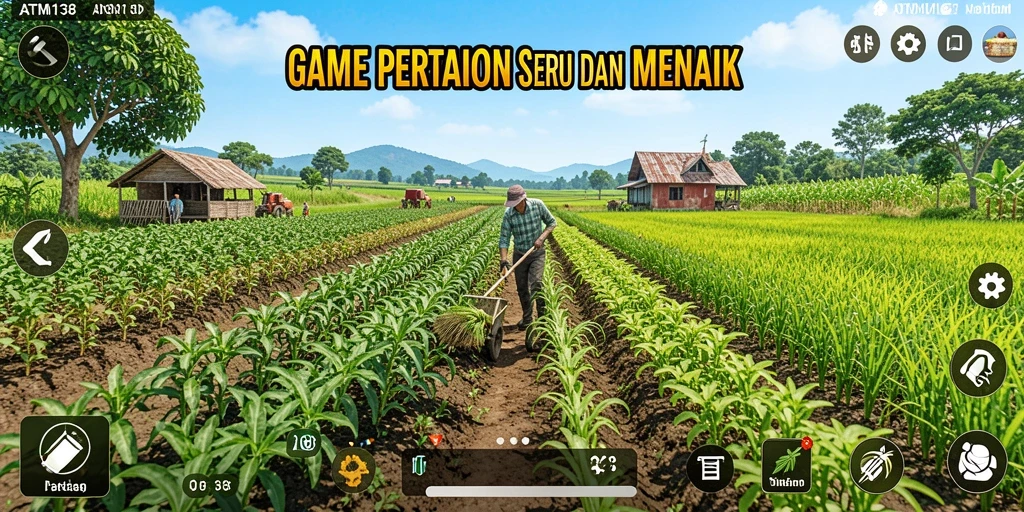 Screenshot gameplay menunjukkan ladang hijau subur di ATM138.