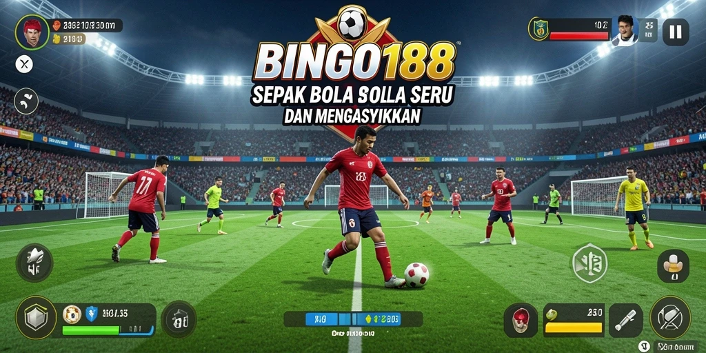Tampilan gameplay sepak bola yang menarik dan interaktif.