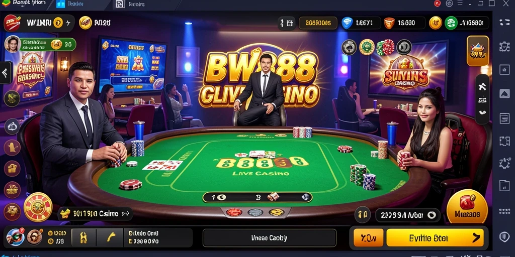 Screenshot BW888 menunjukkan dealer langsung dan suasana kasino yang hidup.