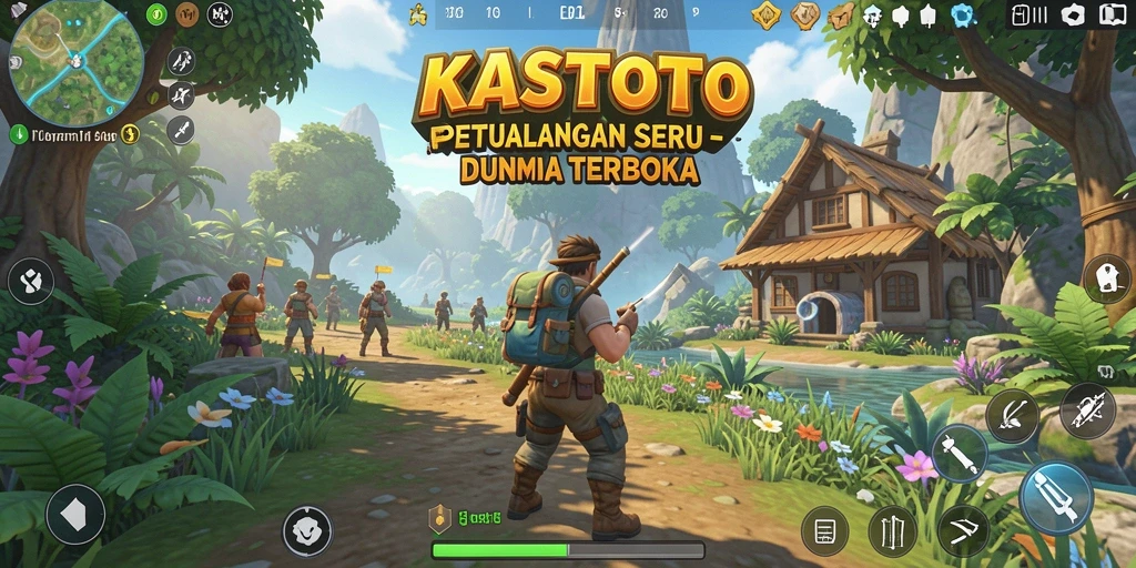Tangkapan layar gameplay KASTOTO yang menampilkan dunia terbuka yang luas.