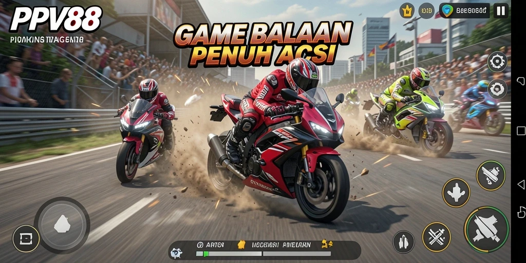 Screenshot gameplay PPV88 menampilkan aksi balapan motor yang mendebarkan.