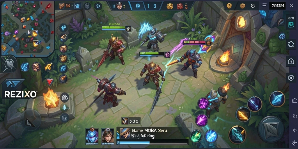 Screenshot gameplay REZIXO yang mendebarkan di arena pertempuran.
