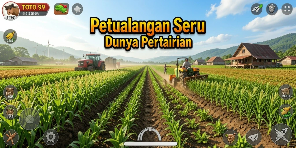 Gameplay TOTO99 menampilkan lahan pertanian yang subur dan hewan ternak yang lucu.