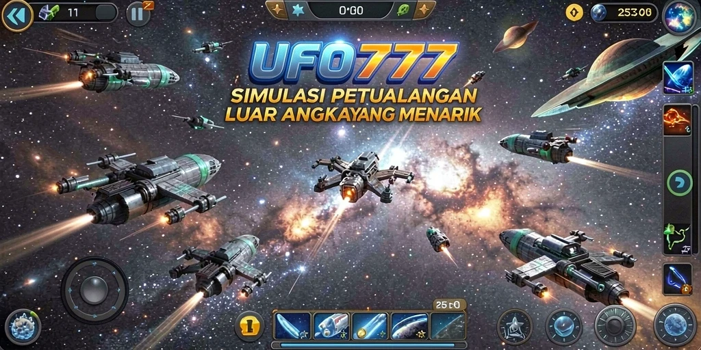 Screenshot utama UFO777 menampilkan gameplay luar angkasa yang mendebarkan.