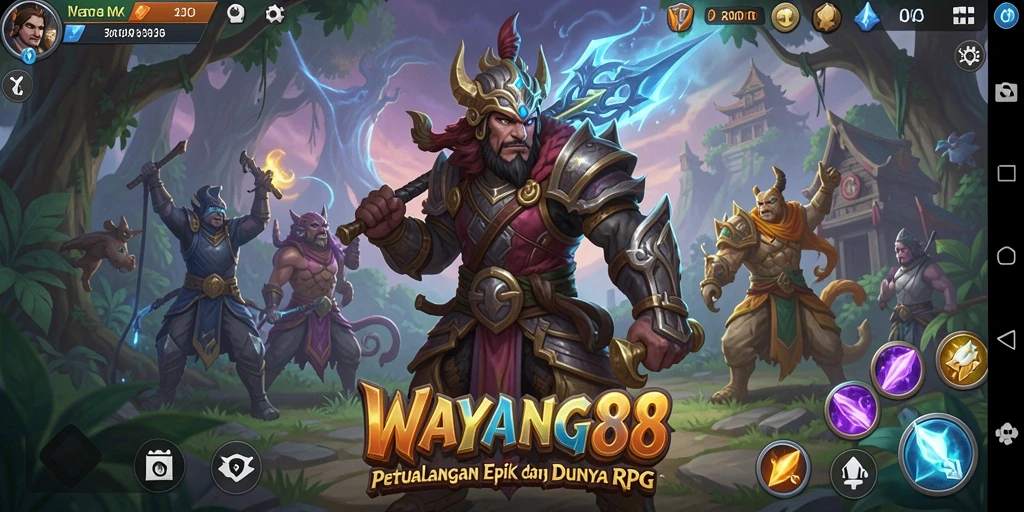 Screenshot menunjukkan petualangan epik dalam permainan RPG WAYANG88.